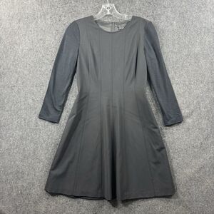 Theory Elmyra Taylor Dress Women's 4 Black 3/4 Sleeve Wool A-Line Zipper